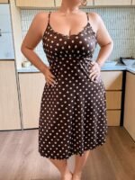 Napfluff CURVE Napfluff CURVE Polka Dot Spaghetti Strap Nightgown For Women, French Vintage Waist-Cinched Slimming V-Neck Loungewear Dress - Image 5