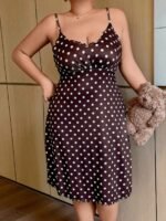 Napfluff CURVE Napfluff CURVE Polka Dot Spaghetti Strap Nightgown For Women, French Vintage Waist-Cinched Slimming V-Neck Loungewear Dress - Image 6