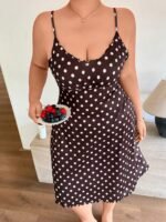 Napfluff CURVE Napfluff CURVE Polka Dot Spaghetti Strap Nightgown For Women, French Vintage Waist-Cinched Slimming V-Neck Loungewear Dress - Image 7
