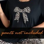 SHEIN Fashionable Leopard Print Bow Decor Round Neck Short Sleeve Casual Loose Fit Sleepwear Top, Plus Size