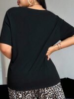 SHEIN Fashionable Leopard Print Bow Decor Round Neck Short Sleeve Casual Loose Fit Sleepwear Top, Plus Size - Image 2