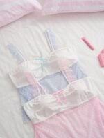 Slumberry CURVE Sweet Ins Polka Dot Mesh Ruffle Bow Decor Patchwork Knit Fabric Plus Size Women's Pajama Top 2pcs - Image 4