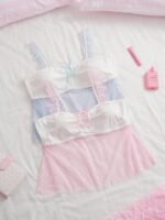Slumberry CURVE Sweet Ins Polka Dot Mesh Ruffle Bow Decor Patchwork Knit Fabric Plus Size Women's Pajama Top 2pcs - Image 7