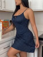 ZzzCrew Polka Dot Print Minimalist Casual Plus Size Women's Drawstring Bow Strap Nightgown - Image 4