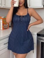 ZzzCrew Polka Dot Print Minimalist Casual Plus Size Women's Drawstring Bow Strap Nightgown - Image 5