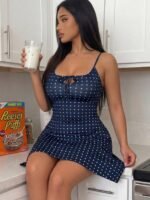 ZzzCrew Polka Dot Print Minimalist Casual Plus Size Women's Drawstring Bow Strap Nightgown - Image 8