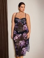 Slumberist Vintage Sexy Mesh Purple Floral Print Camisole Nightgown Elegant Fitted Dress Women Plus Size - Image 5