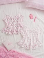 Slumberry CURVE Plus Size Sweet Cute Bow & Cherry Print Lace Camisole Top 2 Pieces Set