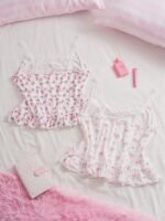 Slumberry CURVE Plus Size Sweet Cute Bow & Cherry Print Lace Camisole Top 2 Pieces Set - Image 2