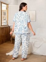 Serenescape Plus Size Women's Floral Print Short Sleeve Top And Long Pants Casual Daily Home Sleepwear Set - Image 3