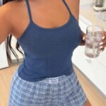 ZzzCrew Solid Color Slim Fit Camisole & Plaid Print Long Pants Plus Size Women's Pajama Set