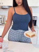 ZzzCrew Solid Color Slim Fit Camisole & Plaid Print Long Pants Plus Size Women's Pajama Set - Image 4