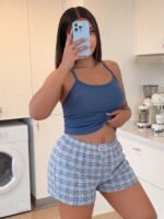 ZzzCrew Solid Color Slim Fit Camisole & Plaid Print Long Pants Plus Size Women's Pajama Set - Image 6