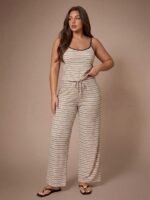 Lazeform Women's Casual Striped Camisole & Long Pants Plus Size Pajama Set - Image 4