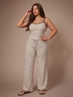 Lazeform Women's Casual Striped Camisole & Long Pants Plus Size Pajama Set - Image 5