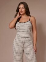 Lazeform Women's Casual Striped Camisole & Long Pants Plus Size Pajama Set - Image 6
