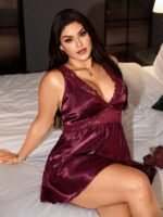 SilkySpell Women's Plus Size Faux Silk Lace Patchwork Nightgown, Comfortable Cool Sexy Elegant Loungewear Dress Night Burgundy Summer - Image 4