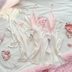Slumberry CURVE Plus Size Women Sweet Cute Lace Camisole Dessert Ice Cream Cookie Print Knit Pajama Top 4pcs Set