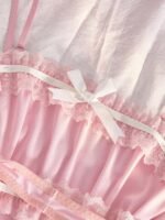 Slumberry CURVE Sweet Romantic Contrast Color Lace Bow Patchwork Ruched Comfortable Jacquard Knit 2pcs Plus Size Pajama Top - Image 3