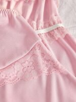 Slumberry CURVE Sweet Romantic Contrast Color Lace Bow Patchwork Ruched Comfortable Jacquard Knit 2pcs Plus Size Pajama Top - Image 5