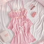 Slumberry CURVE Sweet Romantic Contrast Color Lace Bow Patchwork Ruched Comfortable Jacquard Knit 2pcs Plus Size Pajama Top