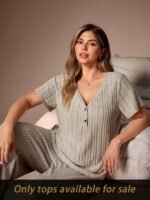 Lazeform Women's Plus Size V-Neck Short Sleeve Casual Top, Dark Green, Summer Comfortable Fitted Lounge Wear, Curve Sleepwear Pajama Sleep Wear
