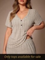 Lazeform Women's Plus Size V-Neck Short Sleeve Casual Top, Dark Green, Summer Comfortable Fitted Lounge Wear, Curve Sleepwear Pajama Sleep Wear - Image 4