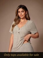 Lazeform Women's Plus Size V-Neck Short Sleeve Casual Top, Dark Green, Summer Comfortable Fitted Lounge Wear, Curve Sleepwear Pajama Sleep Wear - Image 5
