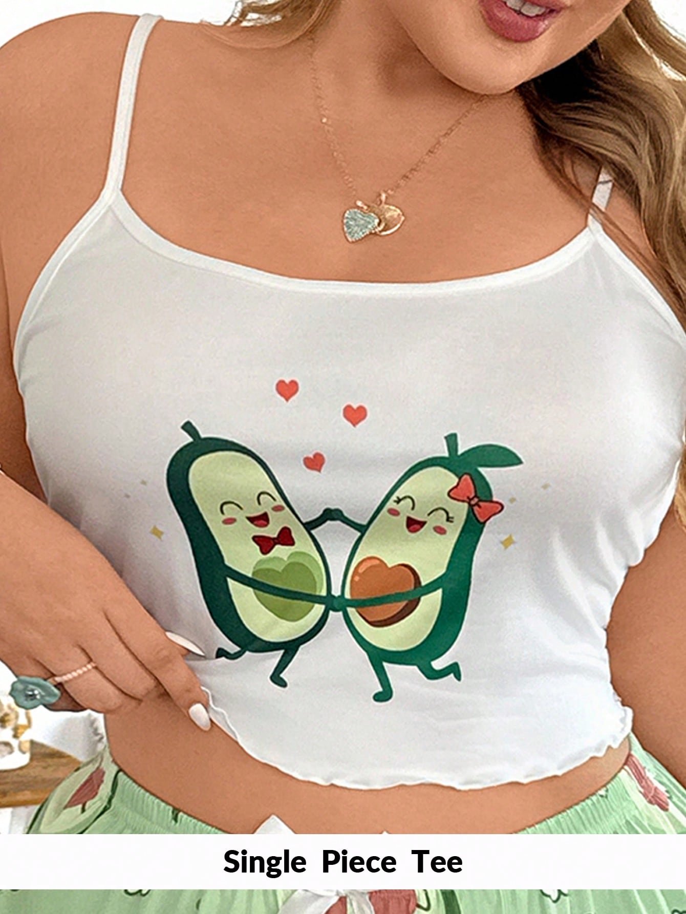 1785902688faaee6dc2c3d707d2216ea713e75e2d8.jpg Slumberry CURVE Cute Cartoon Avocado Print Y2K Energetic Plus Size Women Sleepwear Top Night White Summer - Image 1
